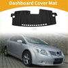 Black dashboard cover mat with anti slip for Toyota Avensis 2005-2006 featuring control cutouts and circular edge holes