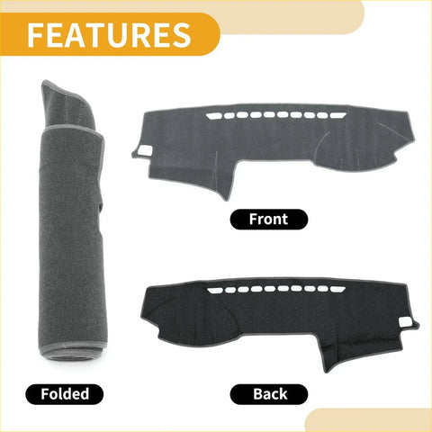 Black fabric dashboard cover for Toyota Land Cruiser Prado 120 2003-2009 shown folded and unfolded views