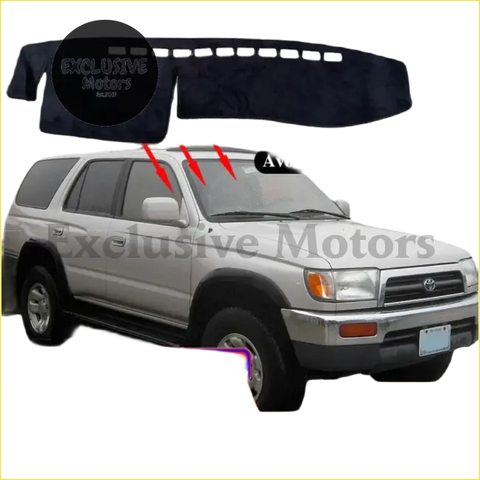 Black fabric dashboard cover mat with textured surface and rectangular cutouts for toyota hilux surf 1996-2002