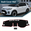 Black dash cover mat with red trim and white cutouts designed for Toyota Raize A200A dashboard 2020-2023
