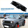 Black dashboard mat with cutouts and patterns for suzuki jimny shown with dashboard cover mat for toyota tundra use