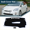 Black dash cover mat with blue trim and cutouts for controls for toyota prius 30 series dash protection