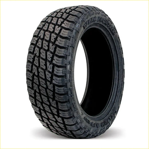 Black rubber delium terra frontier at 285 50 r20 tire with deep aggressive tread and kenda frontier branding on sidewall
