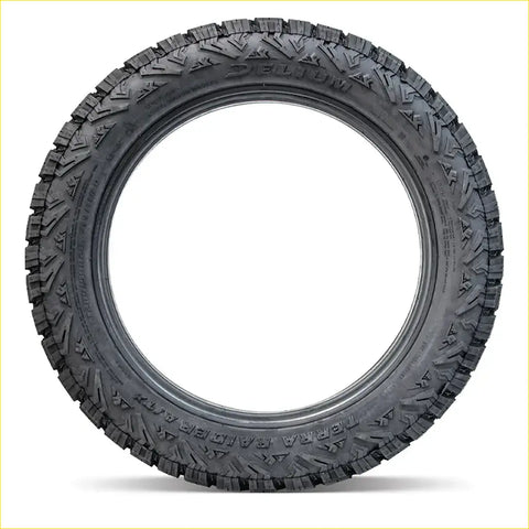 Delium terra raider at-x black rubber tire with aggressive tread and tirra raiders branding for offroad use