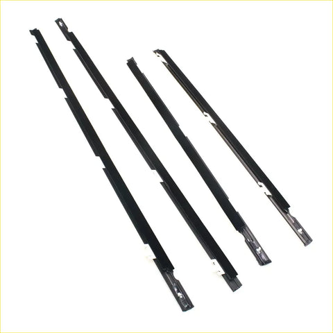 Black plastic door belt moulding strips with molded edges and mounting tabs for Nissan Datsun Sunny Sentra B13 sedan