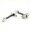 Silver and black door check stop strap with metallic brackets and rubberized arms for toyota hilux 2004-2015