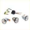 Set of three silver-colored metal car door and fuel lid lock cylinders with keys and brackets for toyota hilux 1972-1978