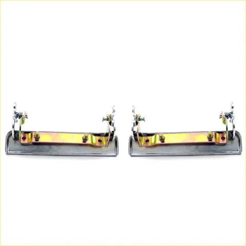 Pair of metallic door handle pulls with brushed silver finish and gold accents for toyota hilux 1972-1983