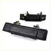 Black plastic door handle with metallic spring and gold screws for toyota hilux mark4 1979-1983 shown from back side
