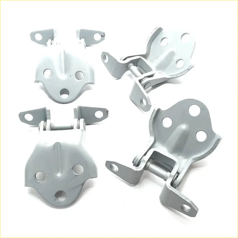 Set of five gray metal door hinges with circular holes and pivot for mitsubishi triton strada l200 1996-2006
