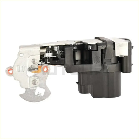 Black and silver door lock actuator latch for chevy silverado showing backside with springs and mechanical parts visible
