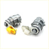Gray metallic door lock cylinder with yellow and white plastic parts for toyota hilux ute 1988-1997 back side view