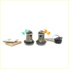 Two metallic door lock and retainer clips with teal and orange parts and black keys for toyota hilux ln30 series