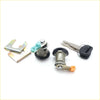 Silver door lock cylinder with black rubber seal and orange lever with matching keys for toyota hilux 1978-1983