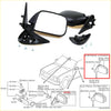 Black plastic side-view door mirror assembly with rectangular glass and mounting hardware for toyota hilux 5th gen