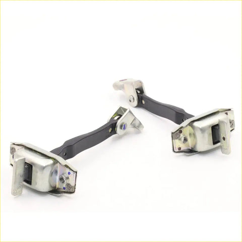 Silver and black metal door stopper x2 with hinge link and brackets for toyota hilux ute 2004-2015 back side view