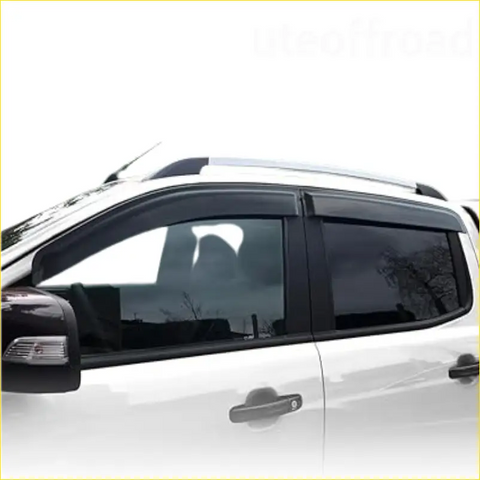 Black plastic door visors weather shields installed on white ford everest 2015-2021 suv window monsoons