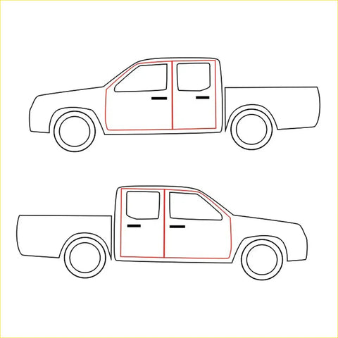 Red-outlined pickup truck outline drawing for door weatherstrip fit on toyota hilux 1988-1997 model