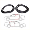 Black rubber door weatherstrip seals for daihatsu mira l80 cuore handivan 1980-1985 shown coiled with application diagrams