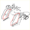 Red-framed car door panel assembly showing the back side for door weatherstrip x2 on nissan fairlady z datsun 260z 280z 2+2