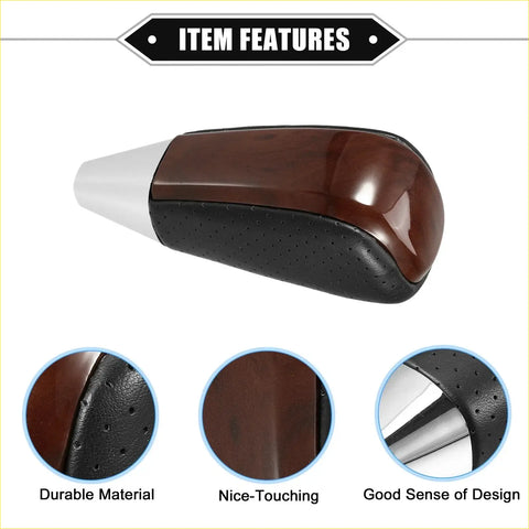 Brown and black two-tone drilled wood grain gear shift knob with perforated leather grip for toyota land cruiser