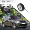 Black rubber-coated drive belt idler pulley with silver metal hub and threaded bolt for Toyota pick up 1982-1995