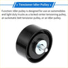 Black metal drive belt idler pulley with threaded shaft and hub for Toyota Tacoma 2005-2022 shown from back side