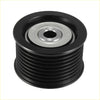 Black drive belt idler pulley for Toyota Tundra with silver metal hub and ribbed outer surface