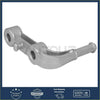 Silver metallic driver side rear muffler exhaust bracket with machined control arm for ram 1500 2019-2024 shown from back