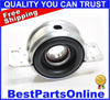 Silver metallic driveshaft support bearing with black rubber bushing and mounting brackets for toyota tacoma back side view