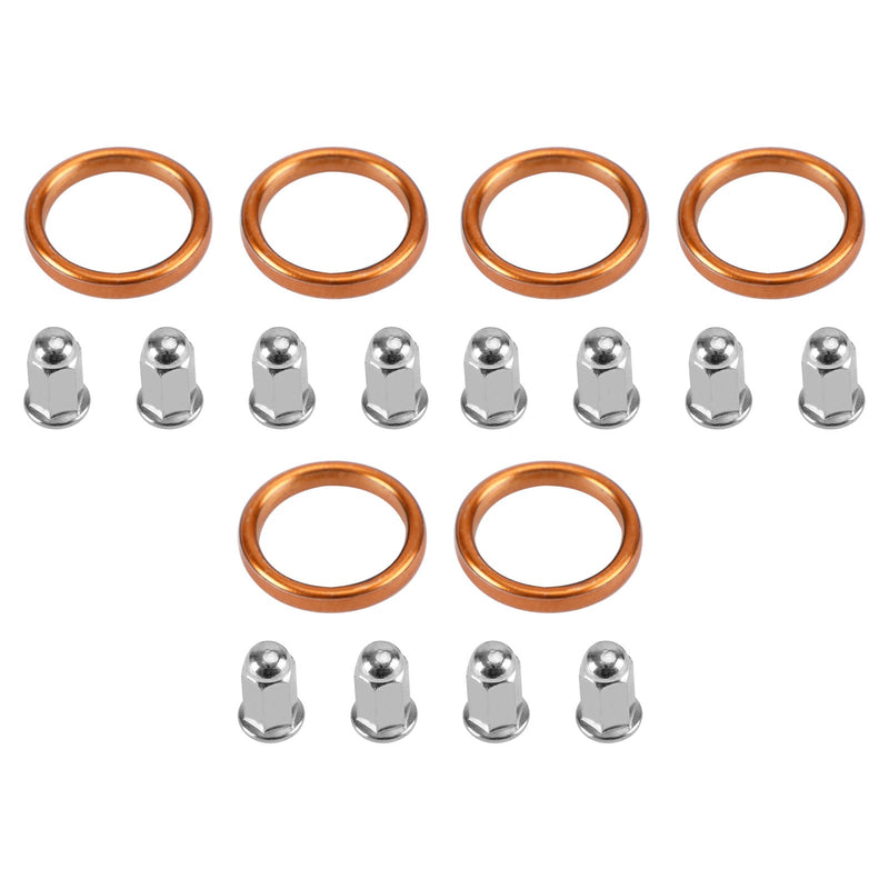 Honda Goldwing GL1500 Valkyrie GL1800 Rune 6 Exhaust Gaskets & 12 Cap Nuts