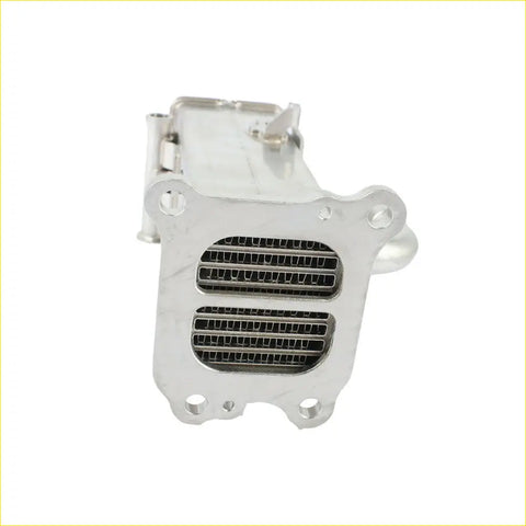 Silver aluminum egr valve cooler with rectangular design and two horizontal fins for toyota hilux gun diesel 2.8l 2015 on