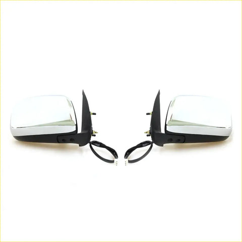 Pair of black and chrome electric door mirrors with integrated wiring for toyota hilux 2005-2012 shown from back side