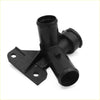 Black plastic automotive radiator hose connector with mounting bracket for engine coolant filler neck assembly toyota echo