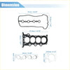 Black rubber engine cylinder head gasket set for Toyota Prius 2001-2009 with precise cutouts and mounting holes shown with specs