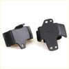 Black rubber engine mounting brackets with molded plastic reinforcements and mounting holes for nissan d21 navara
