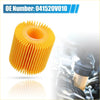 Bright yellow cylindrical engine oil filter with ribbed exterior and hollow core for toyota avalon 2013-2018 pack of 4