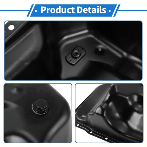 Black plastic engine oil pan for toyota hilux 1988-1997 with hexagonal bolt cap and integrated mounting bracket