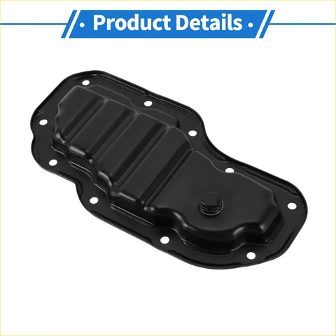 Black painted steel engine oil pan with ribbed surface and mounting holes for toyota land cruiser 2007 back side
