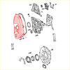 Red engine timing chain belt cover for toyota hilux ln80-ln106 with ribbed texture and circular cutouts