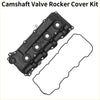 Black plastic camshaft valve rocker cover with integrated mounting holes and matching black rubber gasket for toyota hiace