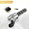 Engine variable valve timing control solenoid for toyota 4runner with silver metal body and black plastic connector pins back view