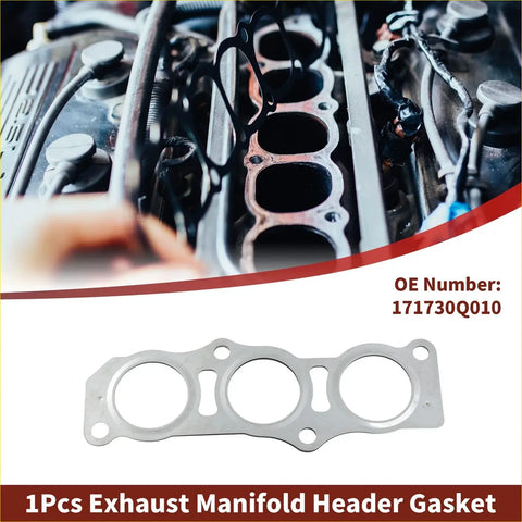 Silver metallic exhaust manifold header gasket with three circular openings and mounting holes for toyota aygo 1.0