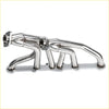 Shiny chrome stainless steel exhaust manifold header with angular design and curved tubes for ford mercury l6 engines
