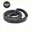 Black rubber fan belt with ribbed texture and reinforced edges secured by blue tie for ford ranger and mazda bt-50