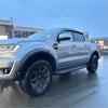 Silver ford ranger px3 2019-2021 with black wheels side steps and smooth style 4-inch fender flare fender flare