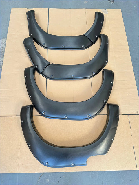 Black plastic fender flares for toyota hilux rocco 2018-2020 with smooth glossy finish and integrated mounting points