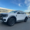 White ford ranger with black matte fender flares and rugged tires for 2022 new ranger wildtrak smooth style