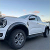 White ford ranger 2022+ with matte black bolt style fender flares and silver alloy wheels fender flare ford ranger xlt sport