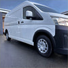 White toyota hiace van with smooth black fender flares and silver alloy wheels for 19+ new shape zx minibus